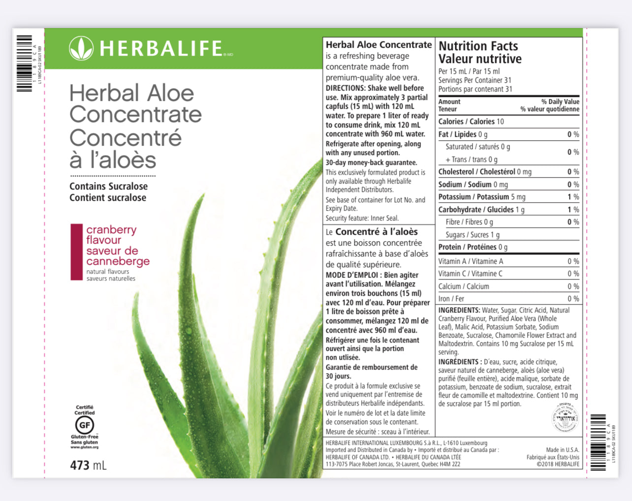 Concentré à l’aloès: Canneberge 473 ml
SKU 1189