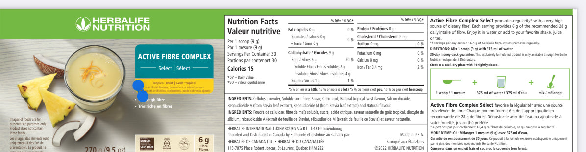 Active Fibre Complex Sélect Favorise la régularité* et la bonne digestion.  * 4 portions par jour contiennent 16,4 g de fibres de cellulose, qui favorisent la régularité.