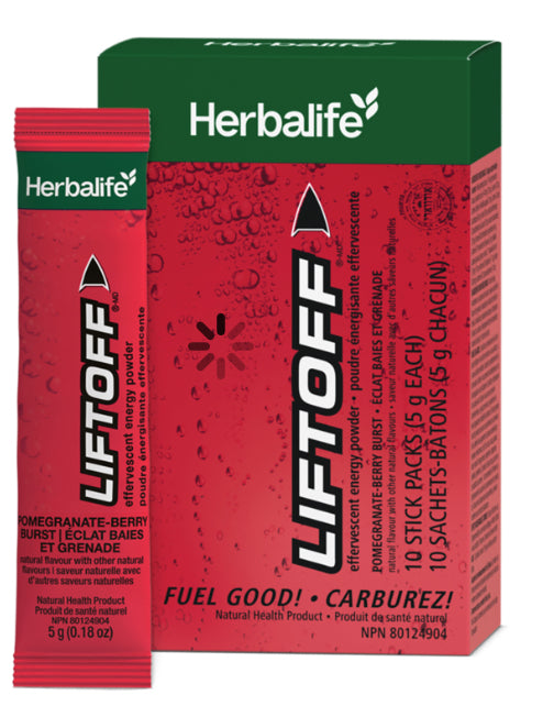 Liftoff®-MD-Éclats baies et grenade complément effervescent à base de caféine permet de lutter contre la baisse d’énergie de l’après-midi.